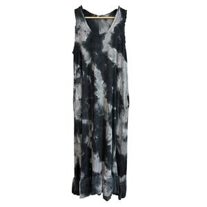 Tempo Paris Tie Dye Maxi Dress‎ Ruffle Hem Sleeveless Cotton Blend Womens Large